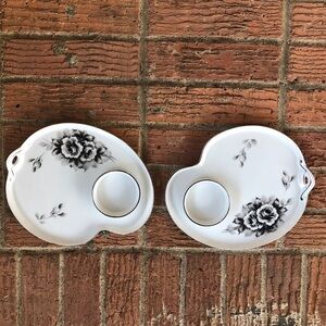 Set of 2 Kutani Hand Painted China Porcelain Black Rose Tea Time Snack Plates